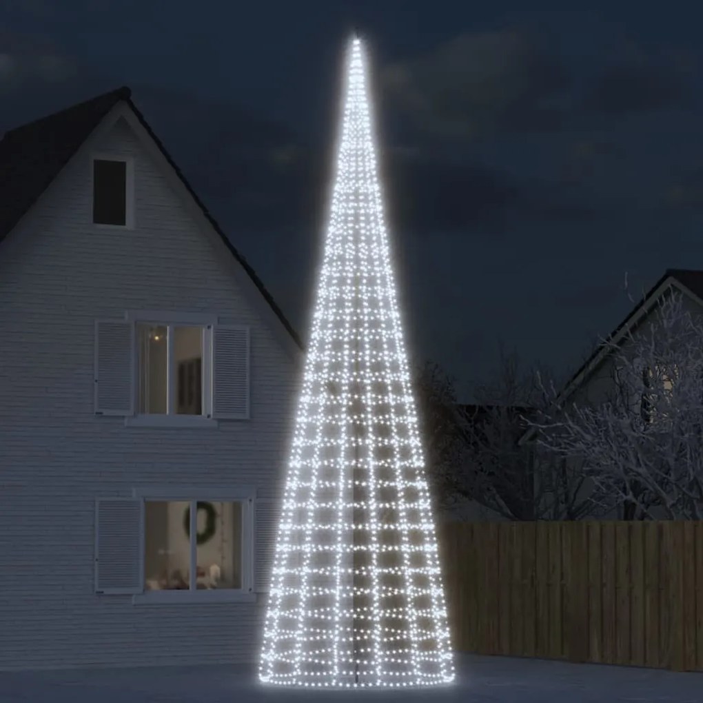 vidaXL Pom de Crăciun LED pe stâlp 3000 LED-uri Alb Rece 800 cm