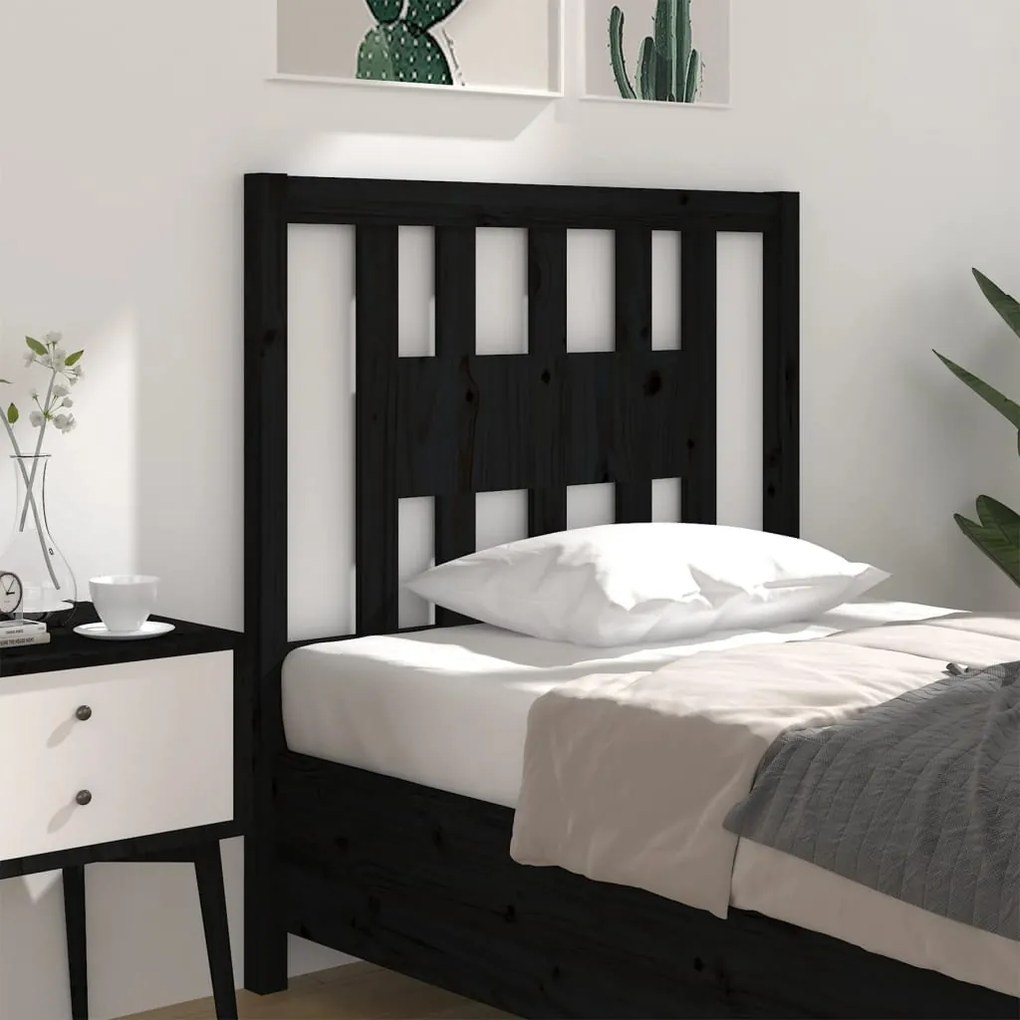 vidaXL Tăblie de pat, negru, 96x4x100 cm, lemn masiv de pin