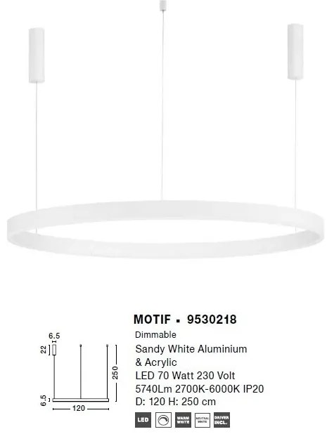 Lustra LED XXL dimabila design circular MOTIF CCT 120cm