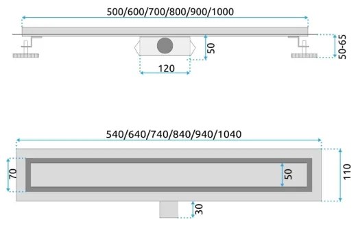 REA-G2502 - Rigolă de scurgere NEOX 70 cm, din oțel inoxidabil