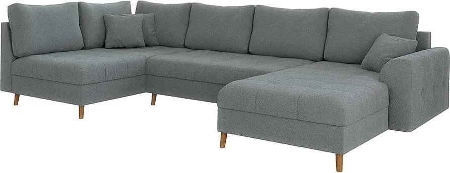 Colțar gri cu tapițerie din țesătură bouclé (colț dreapta/în formă de "U") Ariella – Ropez