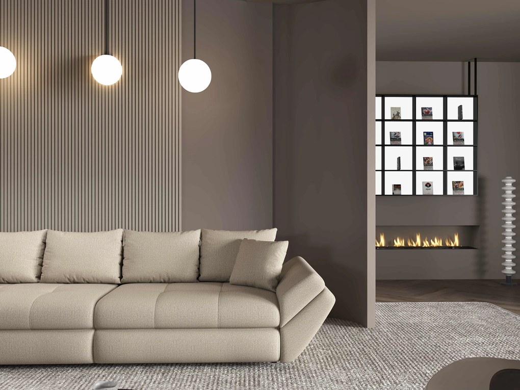 Canapea extensibilă dumonde cu ladă de depozitare si sezut confortabil din spuma high-density, Loana Enjoy Camel 300x100 cm