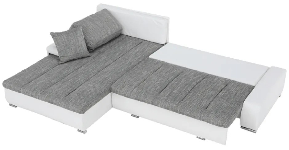 Colţar, piele ecologică/ alb/material gri melir, TONIKS