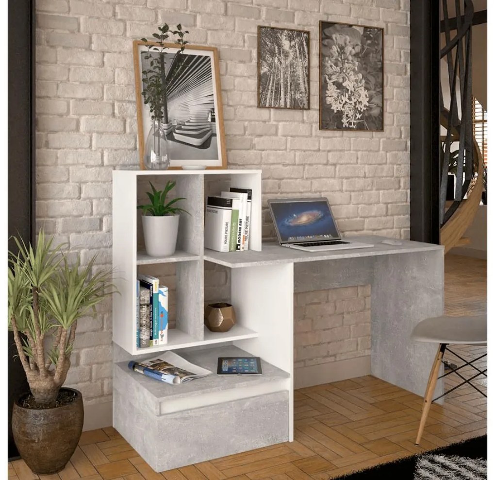 Masă PC Nacio (beton + alb) . 1116420