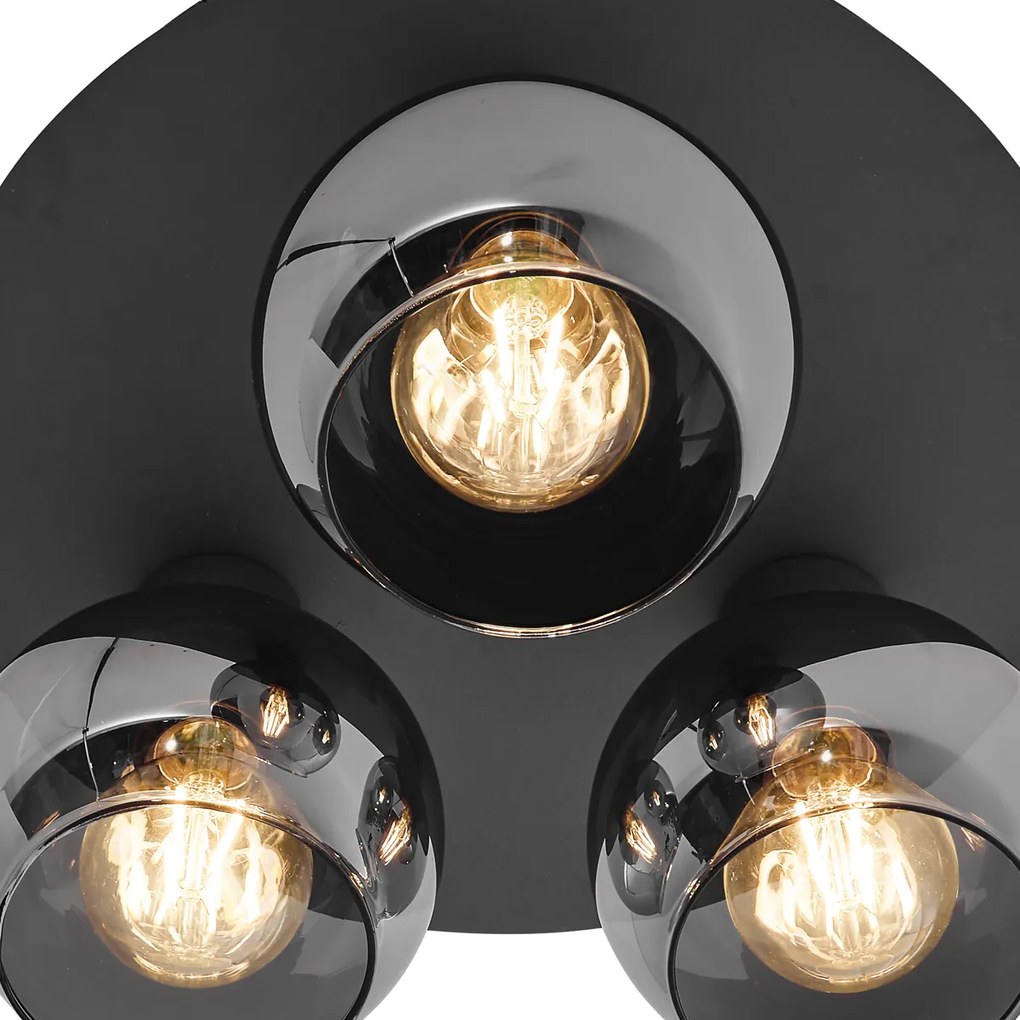 Plafoniera Art Deco neagră cu sticlă fumurie cu 3 lumini - Vidro