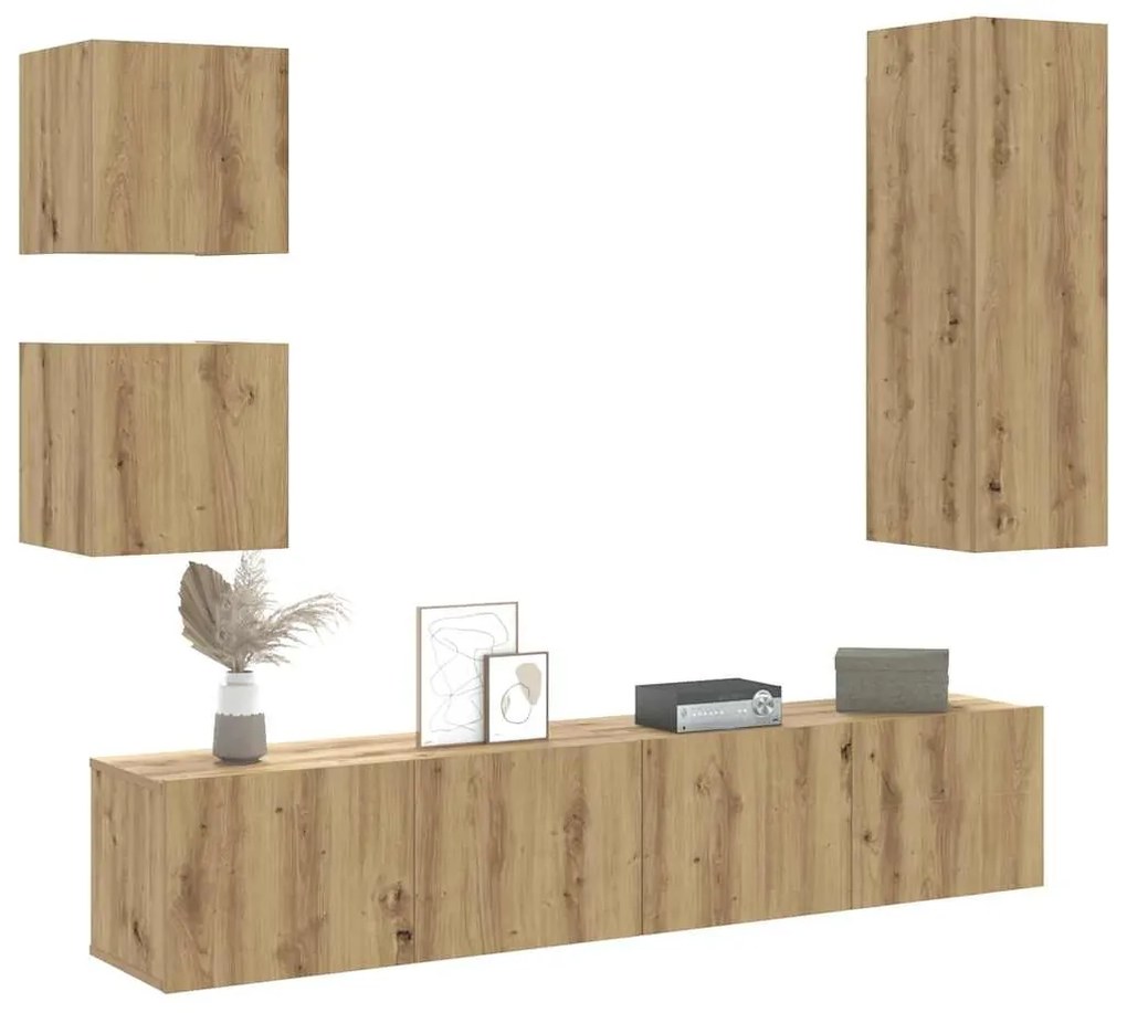 vidaXL Set dulap TV 5 piese montat pe perete Stejar artizanal