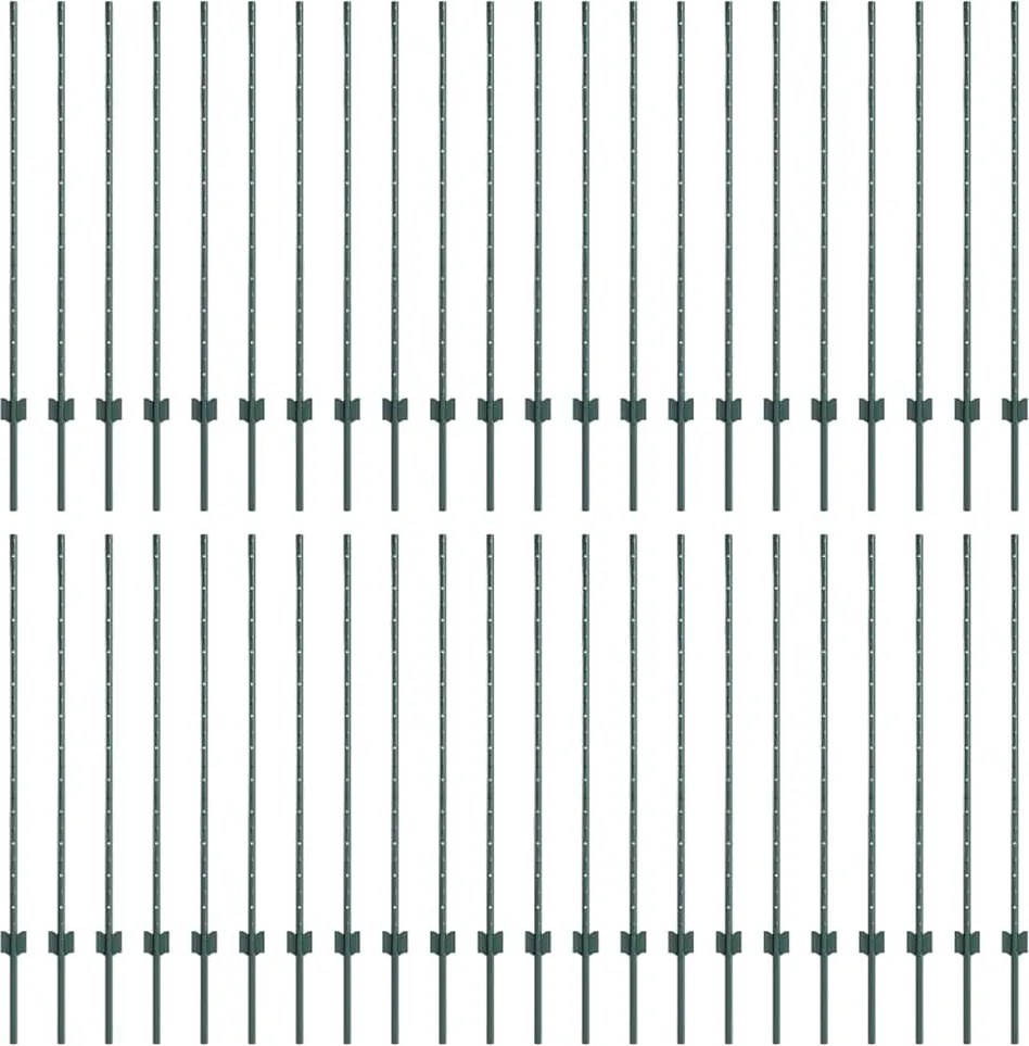 vidaXL Stâlp de gard. 44 pcs Verde 160 cm Oțel