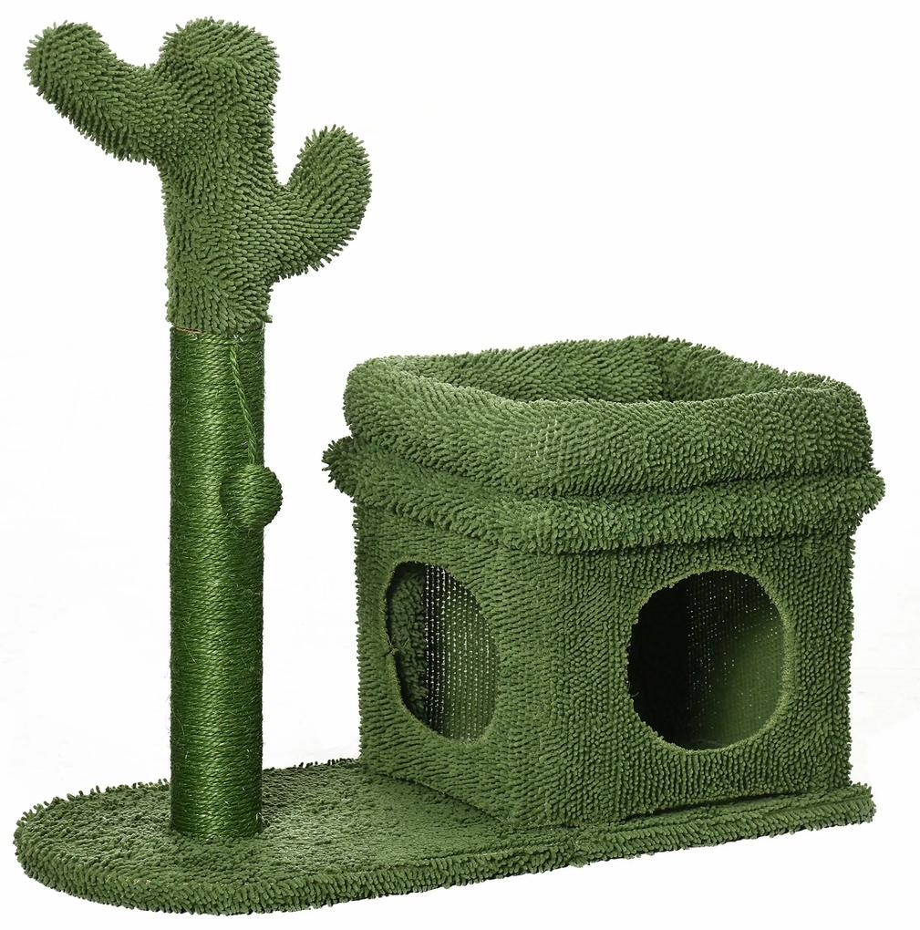 Ansamblu pentru pisici din lemn in forma de cactus, turn pentru pisici sub 5kg cu pat PawHut | Aosom RO