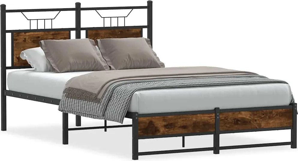 vidaXL Cadru pat fără saltea stejar fumuriu 120x190 cm, lemn prelucrat