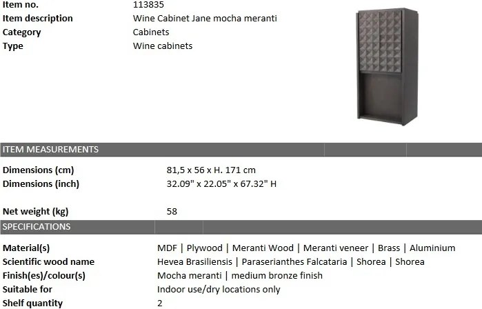 Dulap pentru vinuri design elegant LUX Jane, cafeniu-Mocha 113835 HZ