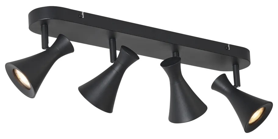 Spot modern de plafon negru cu 4 lumini rotative și înclinabile - Triangle