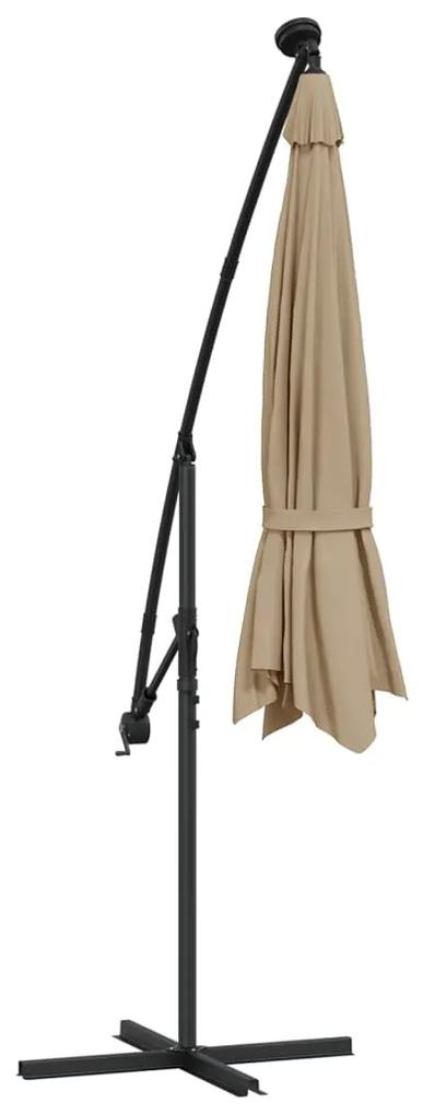 Umbrela suspendata cu LED si stalp de otel, gri taupe, 300 cm Gri taupe, 300 cm