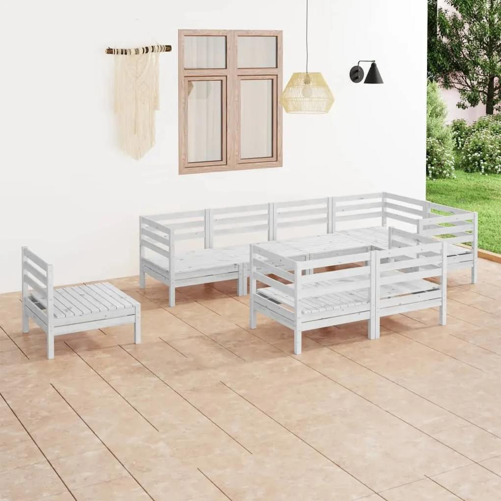 3082935 vidaXL Set mobilier de grădină, 8 piese, alb, lemn masiv de pin
