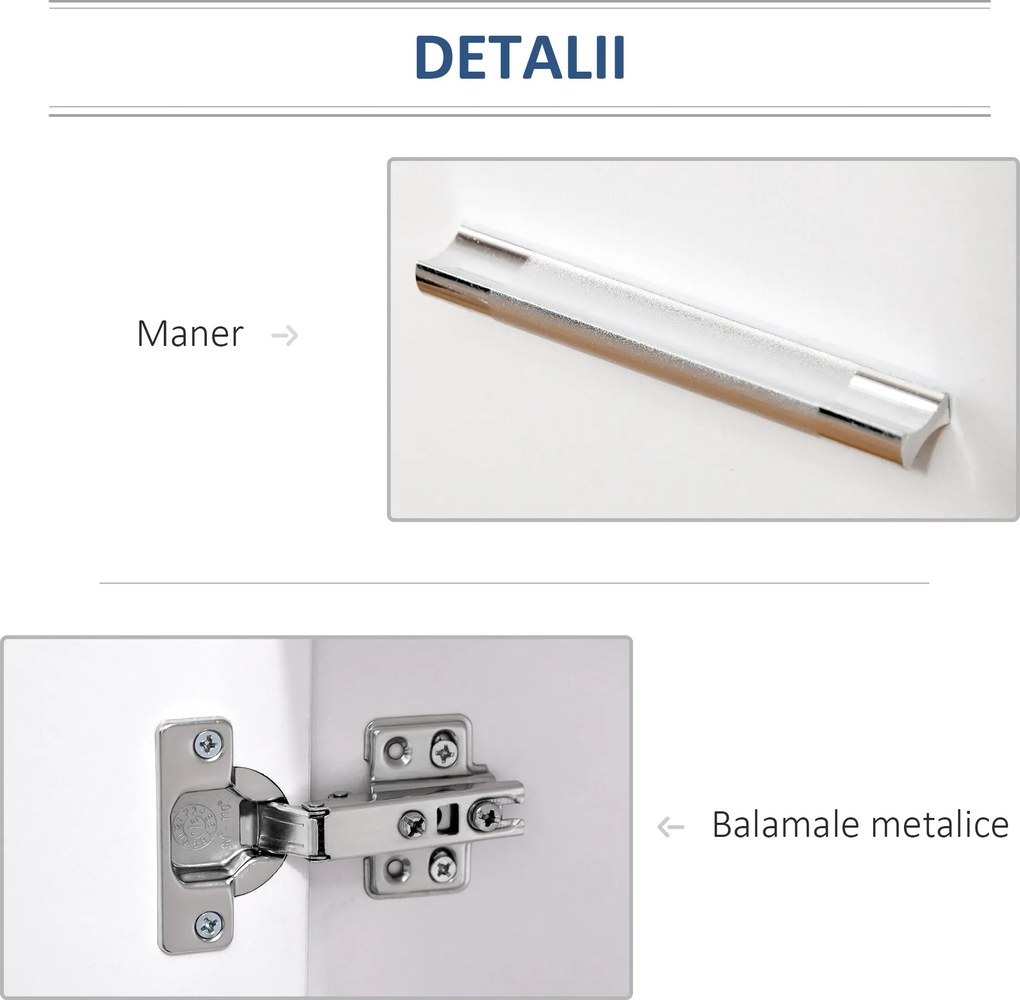 HOMCOM Comodă TV cu Roți Incluse, pentru Living sau Dormitor, 60x35x65 cm, Alb | Aosom Romania