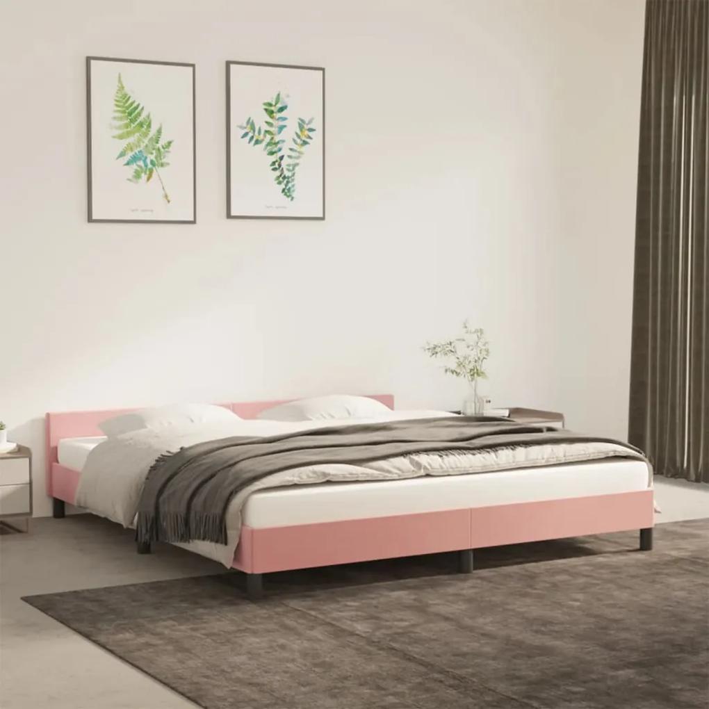 Cadru de pat cu tablie, roz, 160x200 cm, catifea Roz, 160 x 200 cm