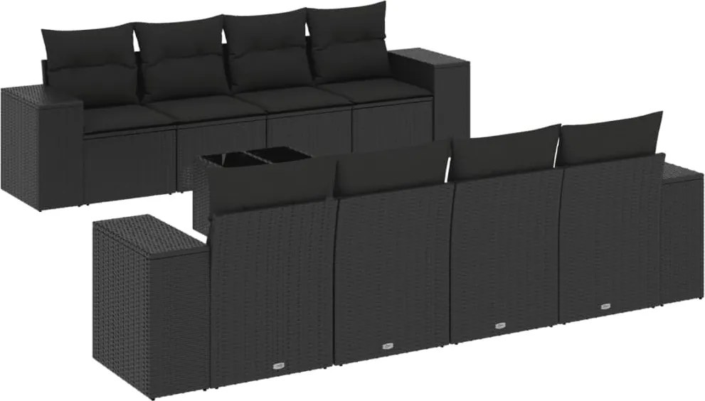 vidaXL Set mobilier de grădină cu perne, 9 piese, negru, poliratan