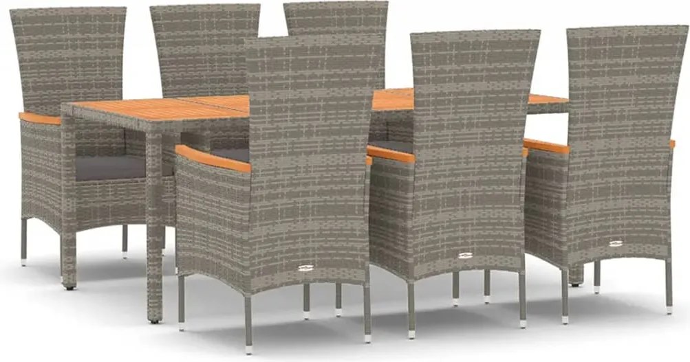 vidaXL Set mobilier de grădină cu perne, 7 piese, gri, poliratan