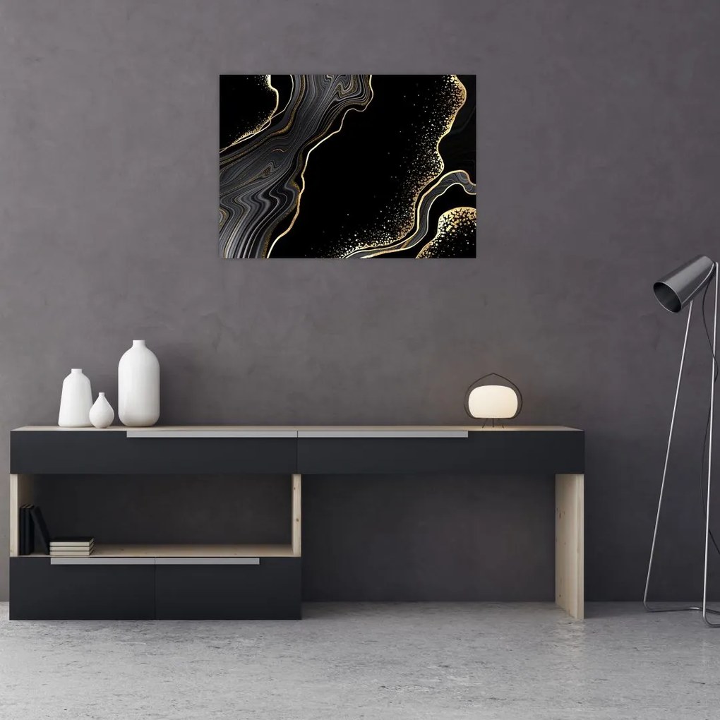 Tablou pe sticlă - Marmură negru - auriu (70x50 cm)
