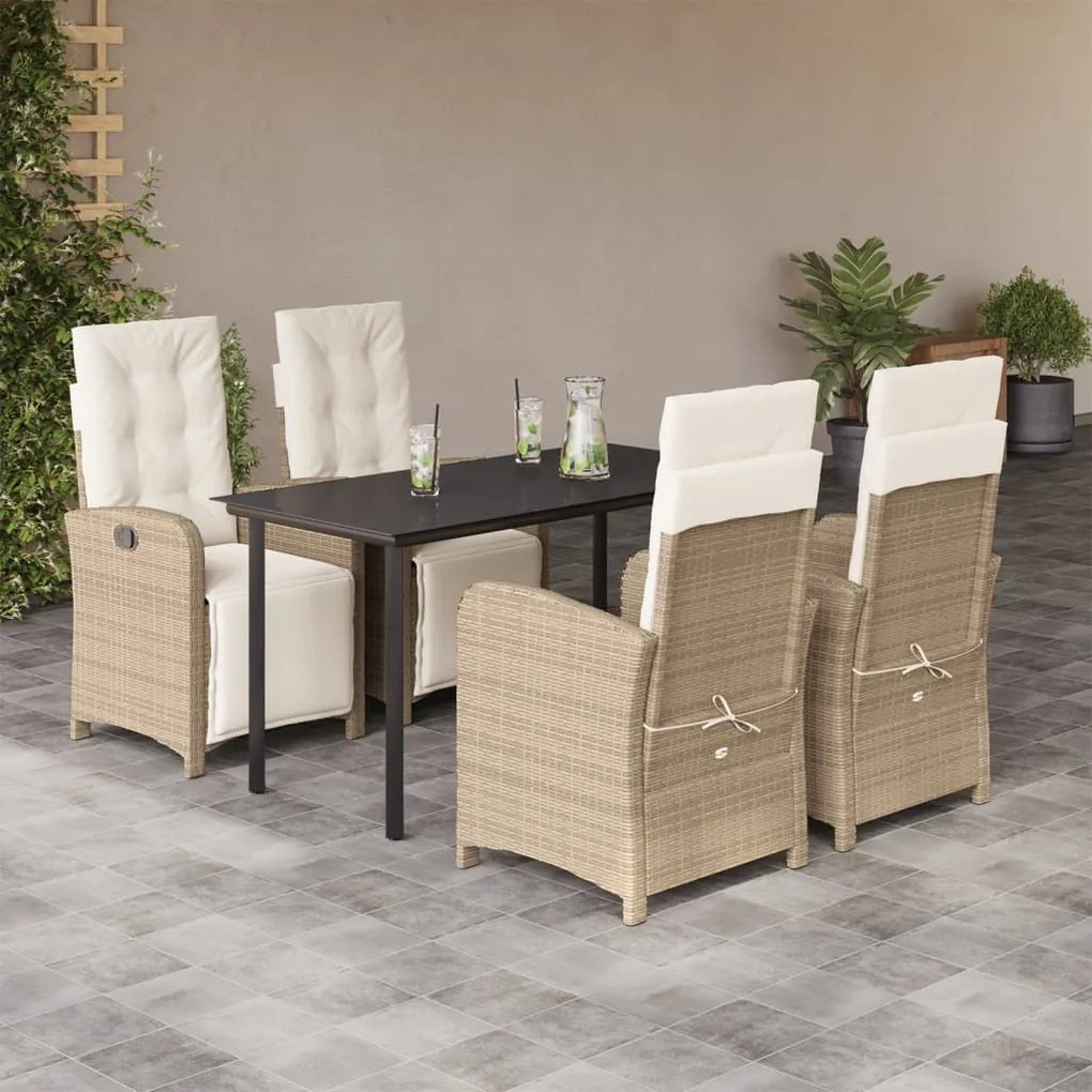 vidaXL Set mobilier de grădină cu perne, 5 piese, bej, poliratan