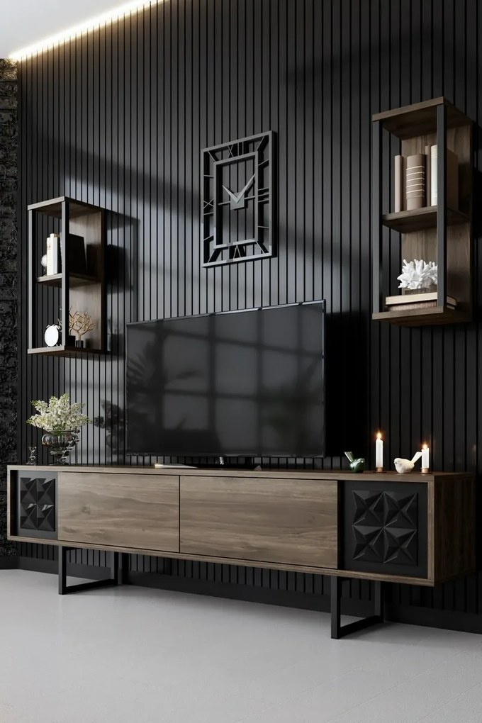 Măsuță TV cu rafturi Line Walnut and Black