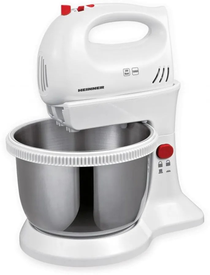 Heinner HMBR-300W - Mixer de mână cu bol rotativ 300W/230V alb