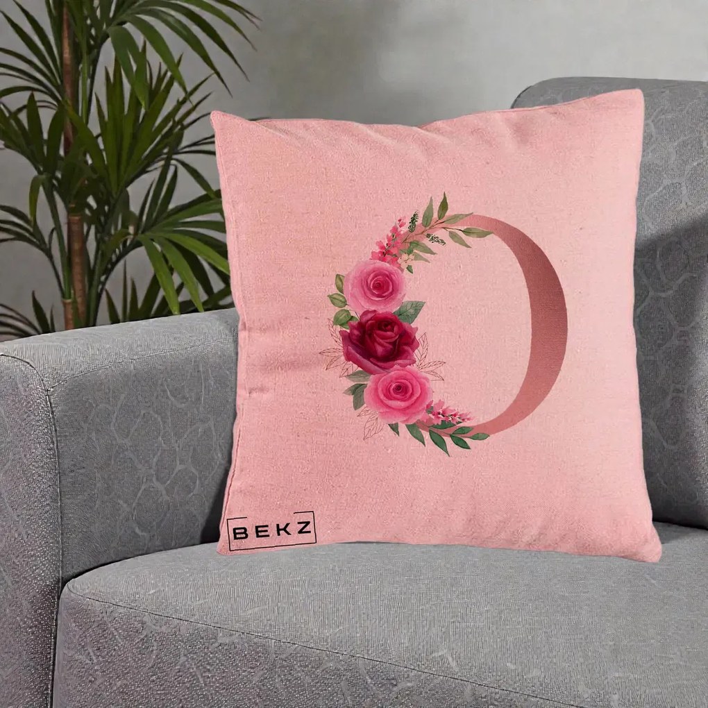 Cadou Personalizat - Perna Personalizata Monograma Rose Gold Litera O, 40x40 cm, Roz, Husa Detasabila, Perna Inclusa, BEKZ®