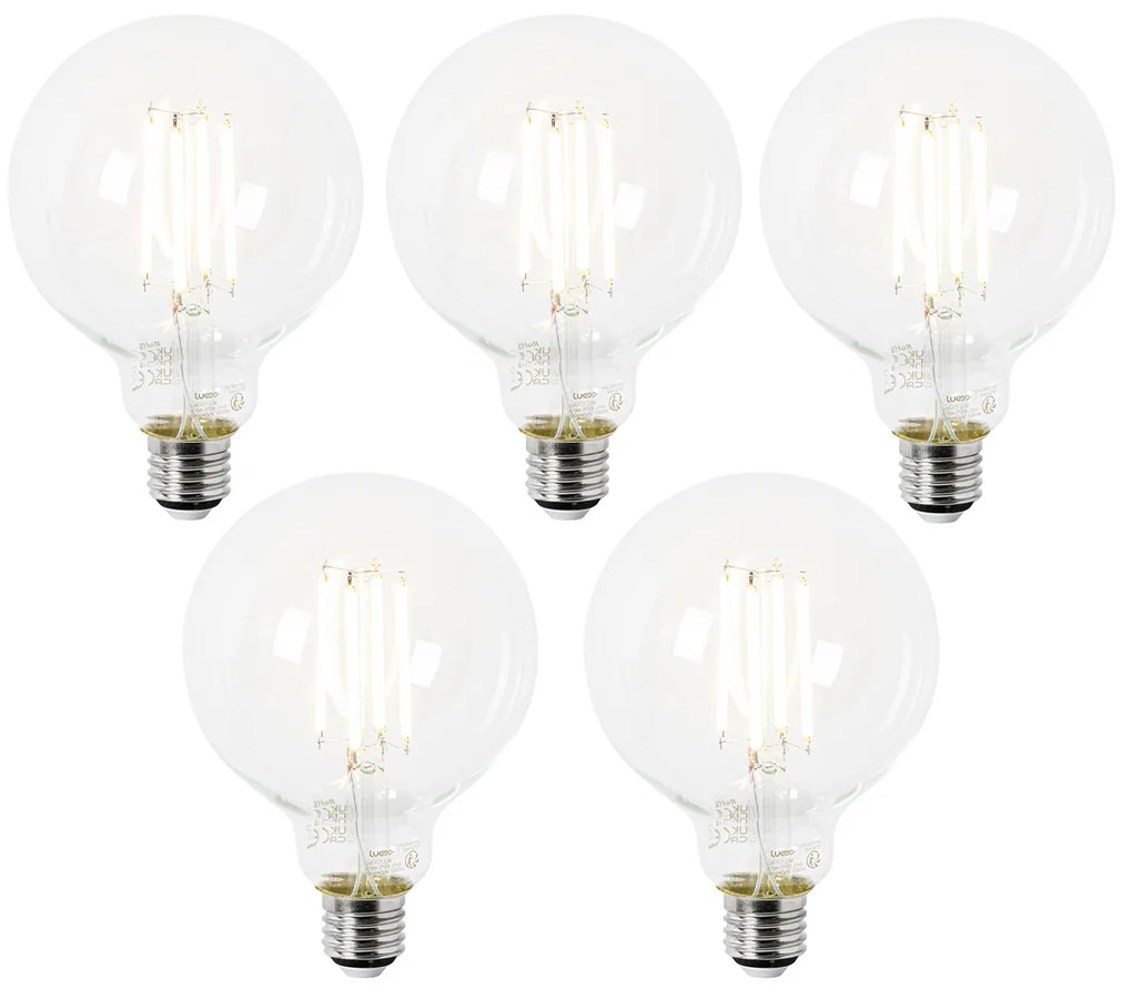 Set de 5 becuri LED E27 G95 transparente 2.2W 470lm 2700K