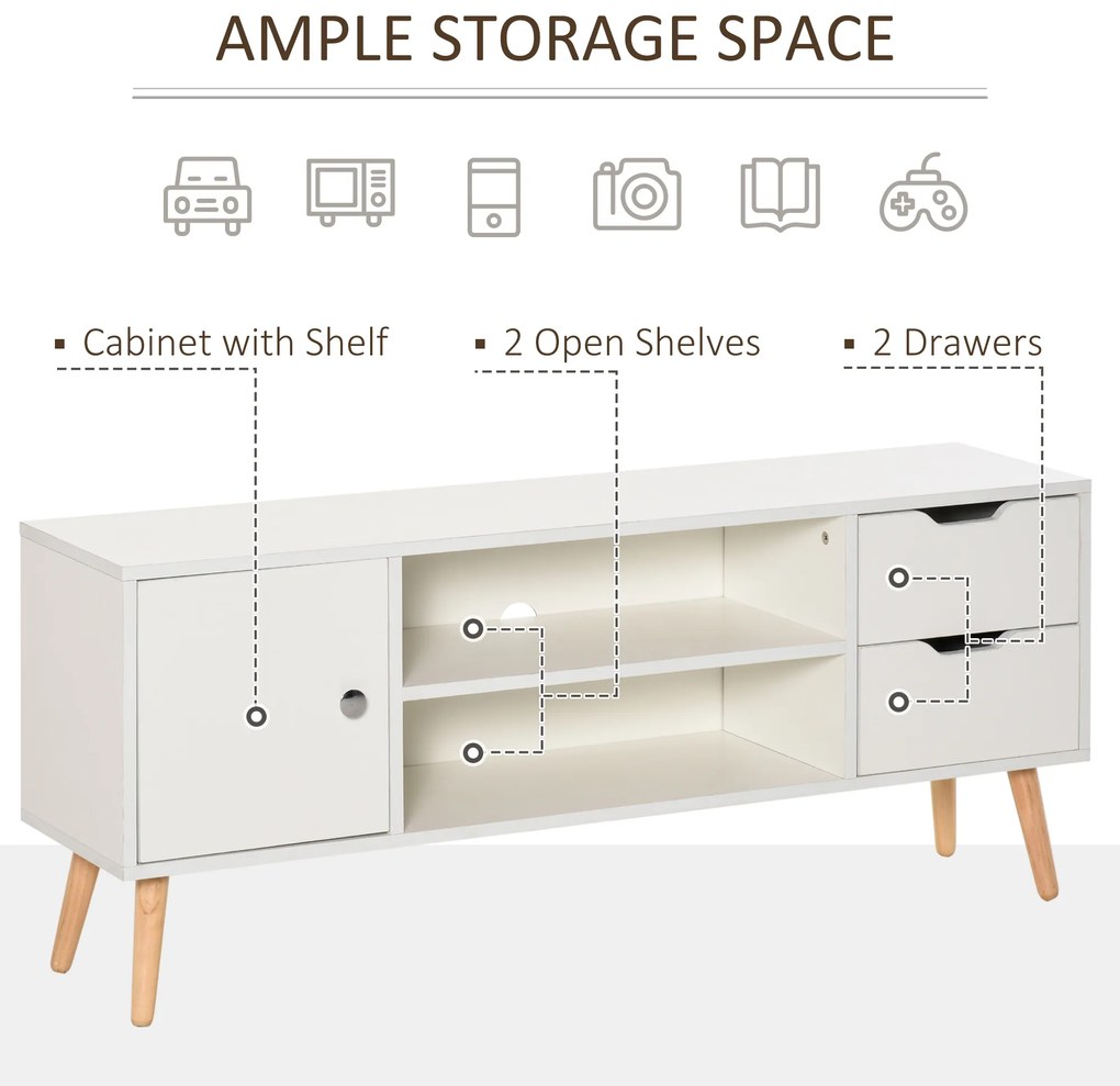 HOMCOM Mobilier Suport TV Modern din Lemn Alb, Mobilier Suport TV de Design pentru TV Max. 42" 120x28x44cm