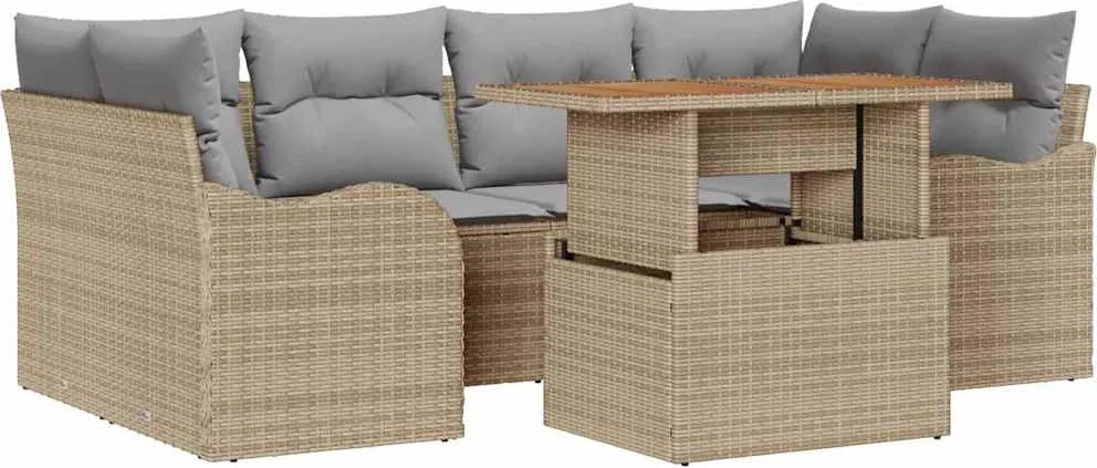 vidaXL Set de canapele pentru grădină 7 pcs Bej Rattan poli