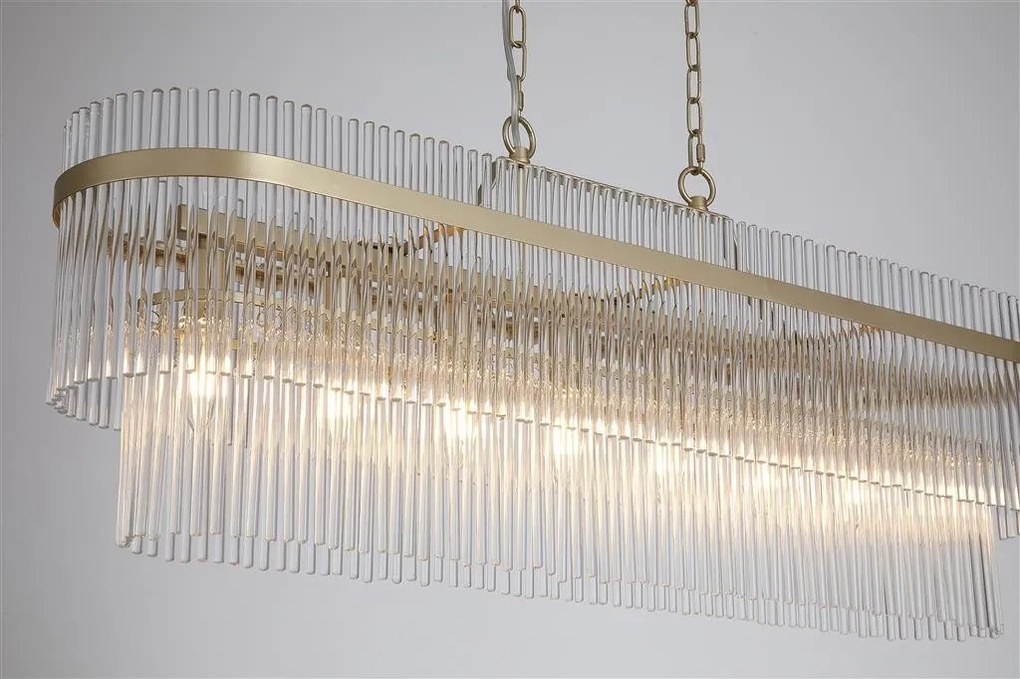 Candelabru oval modern metal auriu, tije din sticla Lara