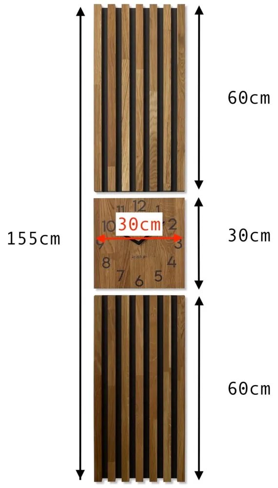 Ceas cu scânduri de stejar 155 x 30 cm