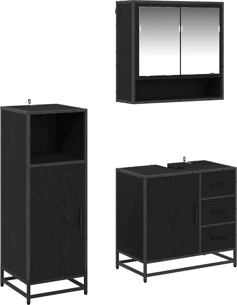 vidaXL Set de mobilier pentru baie 3 pcs Stejar Negru Lemn compozit