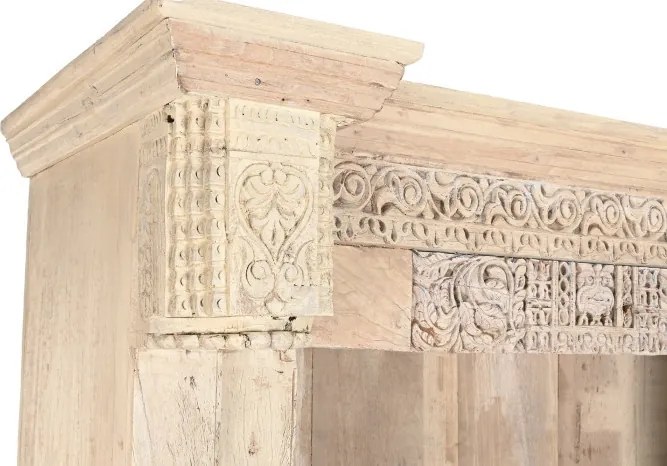 Bibliotecă din lemn de tec sculptat manual cu 3 rafturi, „Parthenon”