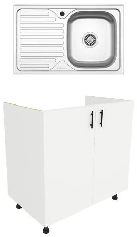 Set Masca Chiuveta Karo, Alb, 80 x 50 x 80 cm, Chiuveta Inox, Cuva dreapta