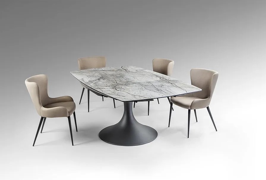 Masa extensibila metal negru/ portelan cu efect de marmura Alina 116-190x190cm