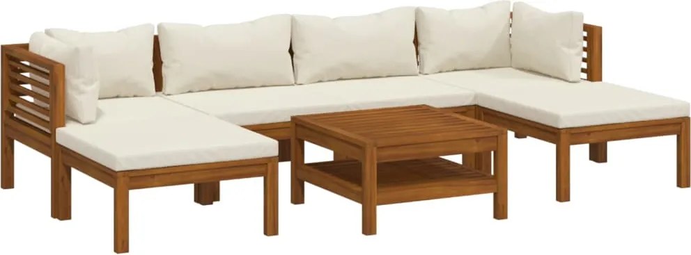 vidaXL Set mobilier grădină cu perne crem, 7 piese, lemn masiv acacia