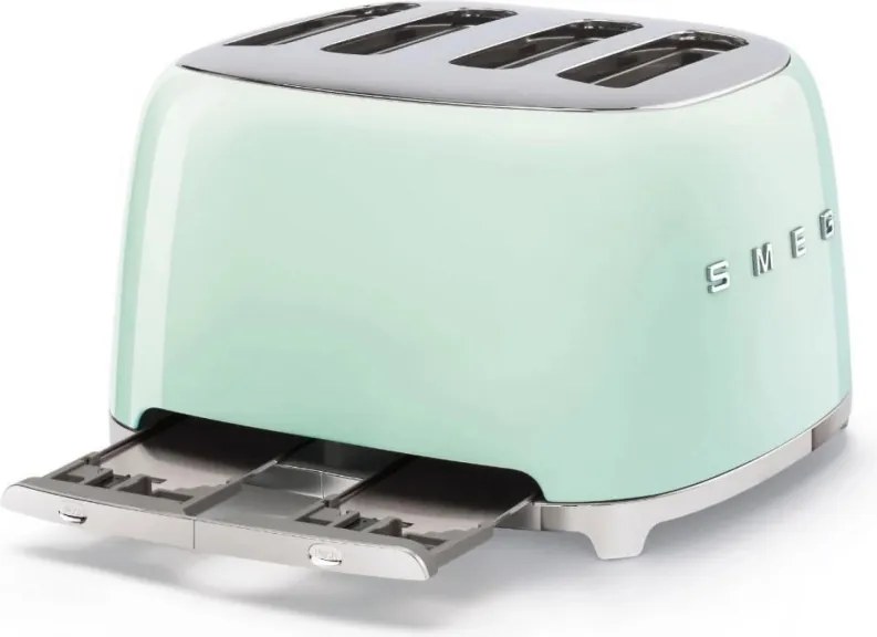 Prăjitor de pâine SMEG 50's Style TSF03PGEU, 2000 W, 4 felii, 6 niveluri, Tava pentru firimituri, Cablu integrat, Oțel inoxidabil, Verde