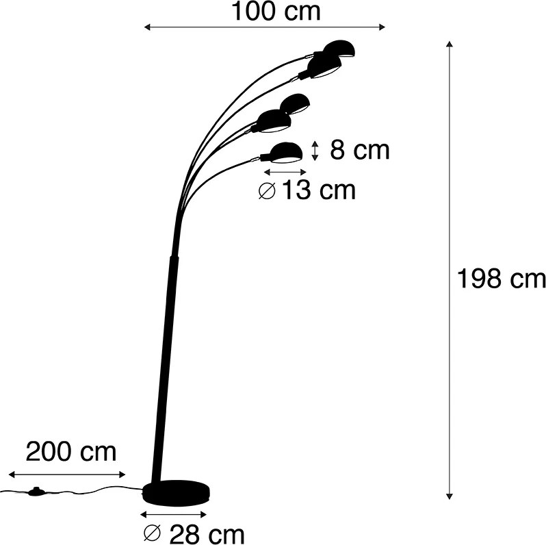 Lampă de podea inteligentă neagră cu 5 lumini inclusiv Wi-Fi B35 - Sixties