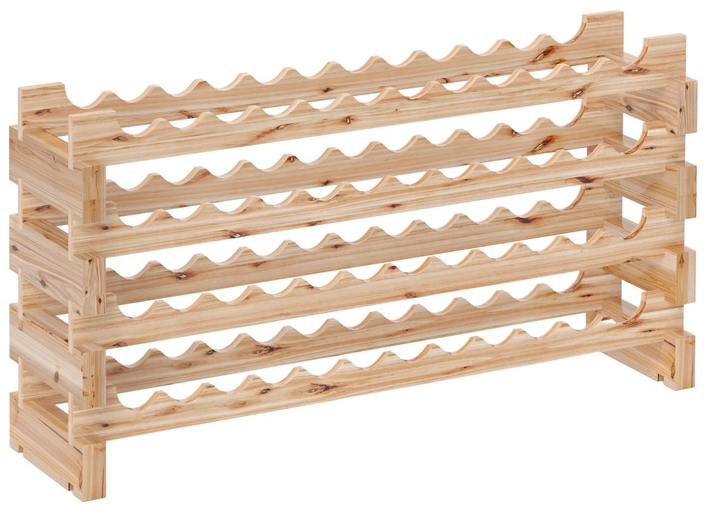 HOMCOM Raft pentru Sticle de Vin, Etajeră pentru Sticle cu 4 Rafturi pentru 48 Sticle, 114x28x56,5 cm, Lemn Natural | Aosom Romania