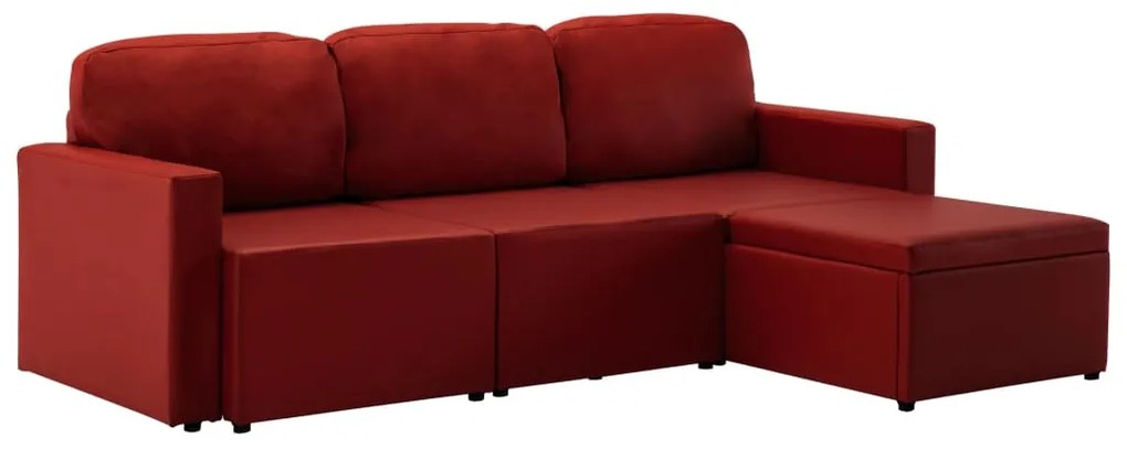 288797 vidaXL Canapea extensibilă modulară 3 locuri roșu vin piele ecologică