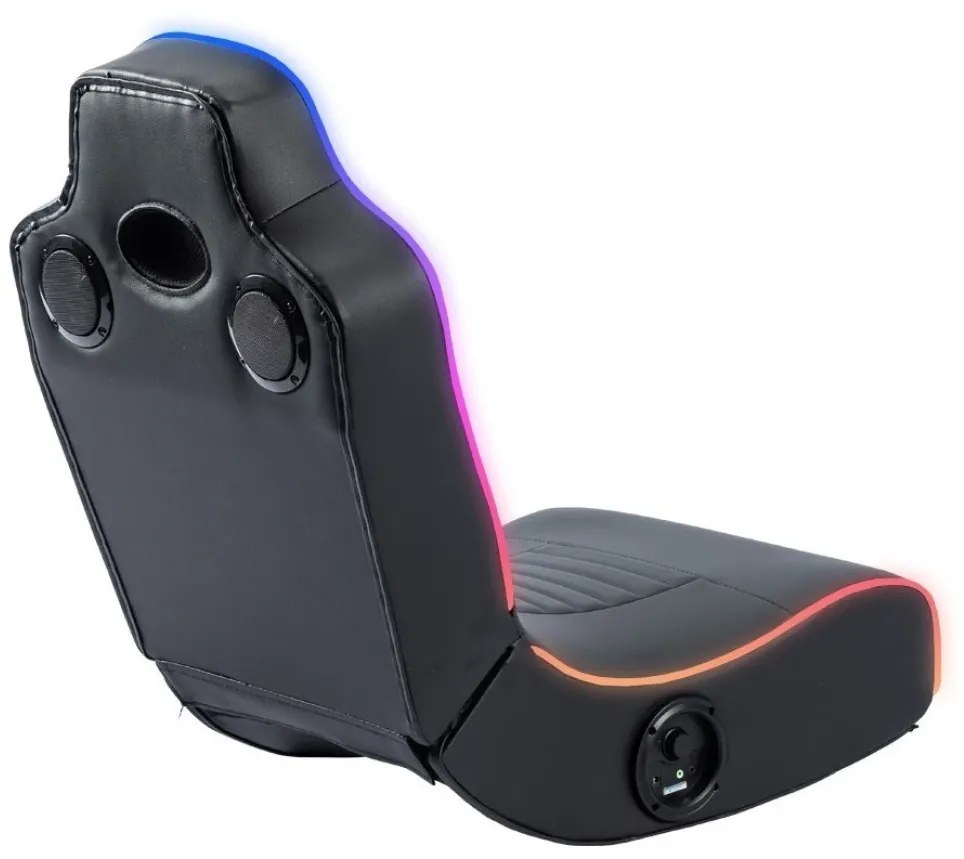 Fotoliu gaming, boxe încorporate, conectare Bluetooth, sistem iluminare RGB, pliabil, PU, Negru