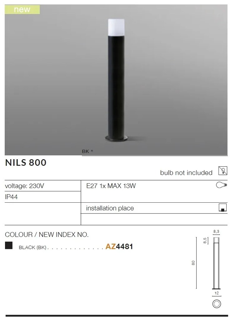 Stalp de iluminat exterior modern IP44 NILS H-80cm