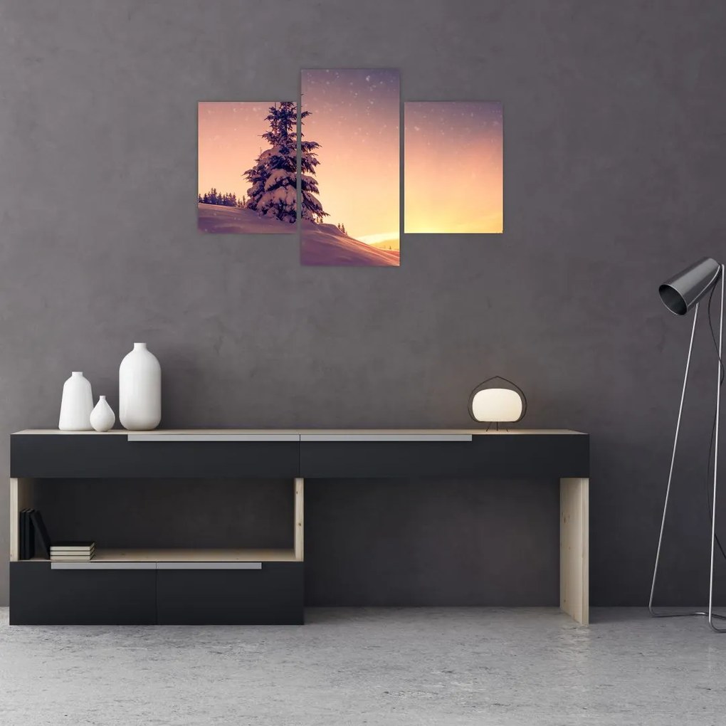 Tablou cu copac înzăpezit pe luncă (90x60 cm)