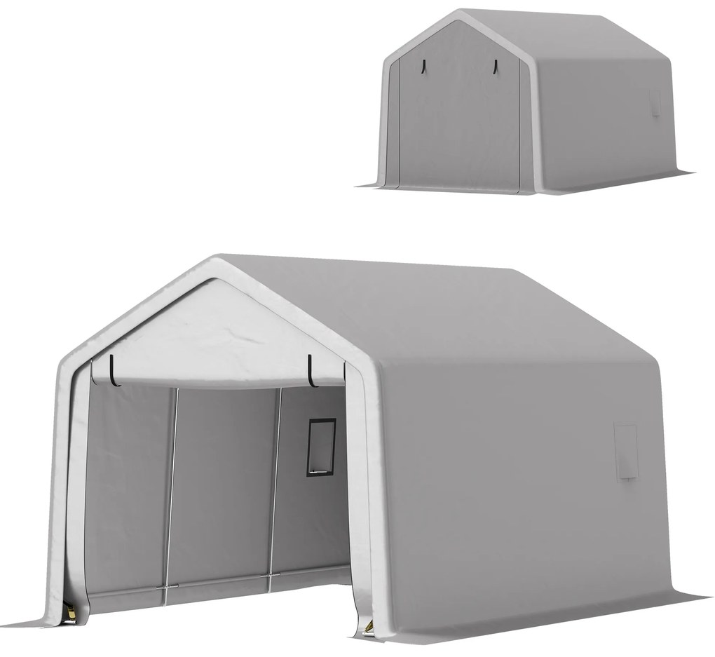 Outsunny Carport cort garaj 3 x 5,2 m, abriu mașină exterior carport pentru mașină cu ușă ruletă detașabilă gri | Aosom Romania