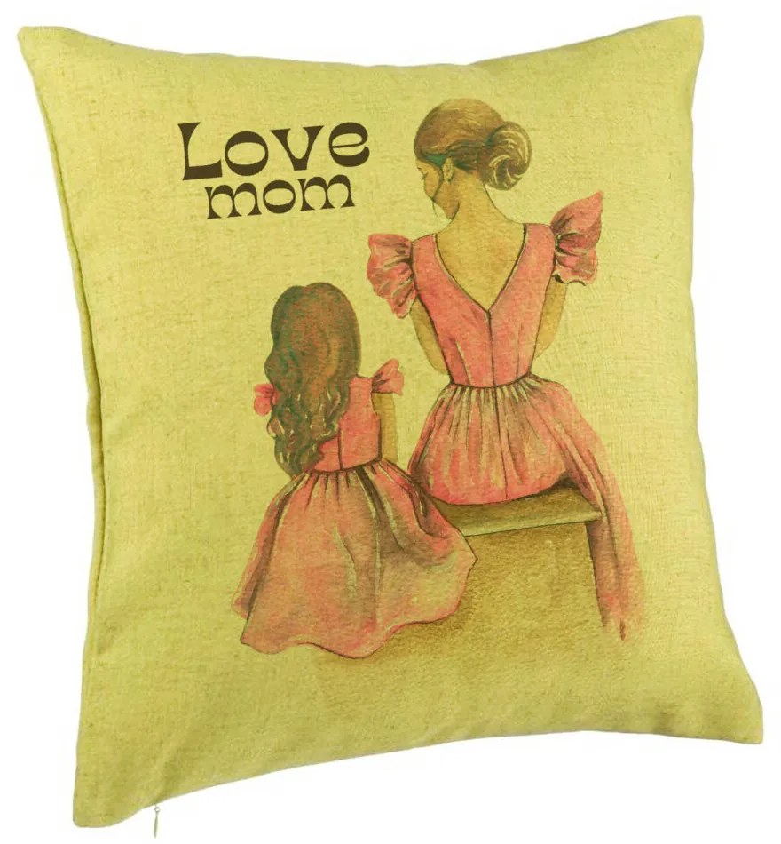 Perna Decorativa, Model Love Mom, 40x40 cm, Verde, Husa Detasabila, Burduf