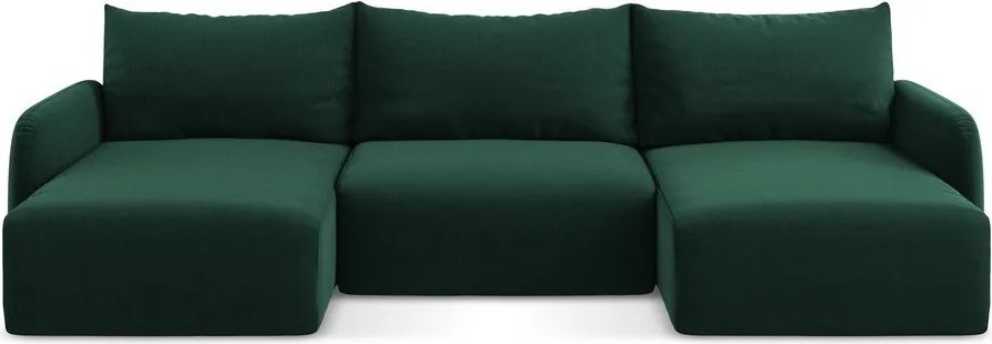 Colțar verde închis extensibil/cu spațiu de depozitare cu tapițerie din catifea (în formă de "U") Kalena – Makamii