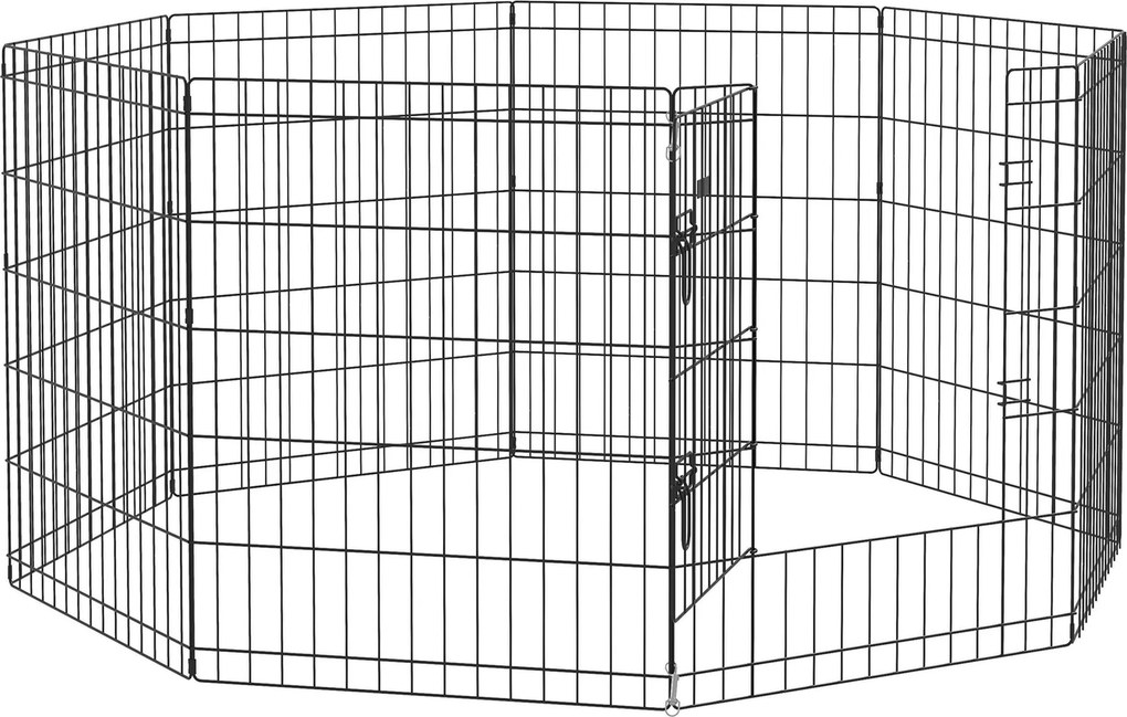 PawHut Padoc Portabil pentru Câini, Pisici și Căței, Structură din Sârmă Metalică, 8 Module, 76x61 cm, Negru | Aosom Romania