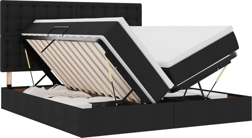 vidaXL Pat cu storage cu saltea Negru 200 x 200 cm Piele artificială