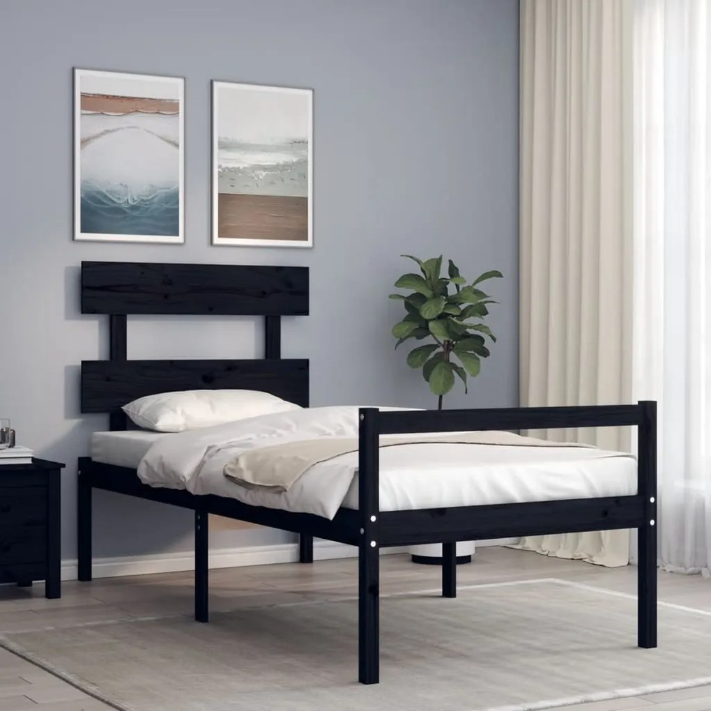 3195345 vidaXL Cadru de pat senior cu tăblie, 100x200 cm, negru, lemn masiv