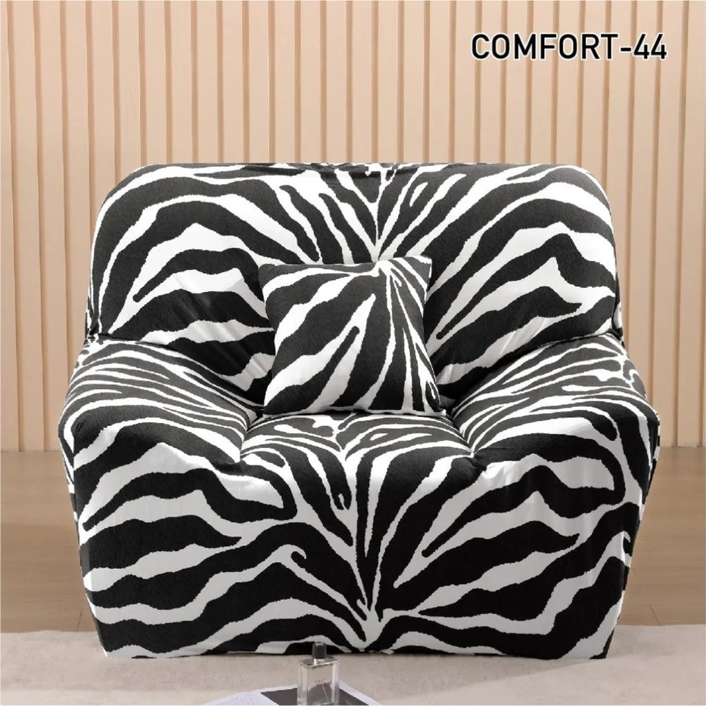 Set huse elastice pentru canapea 3 locuri si 2 fotolii, cu brate, spandex, negru / alb, HES-73